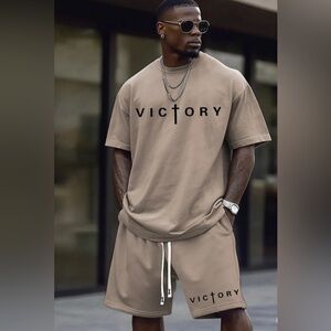 NWT, Coofandy Casual Letter Graphic Printed Sports Set, Khaki, 2XL, A94